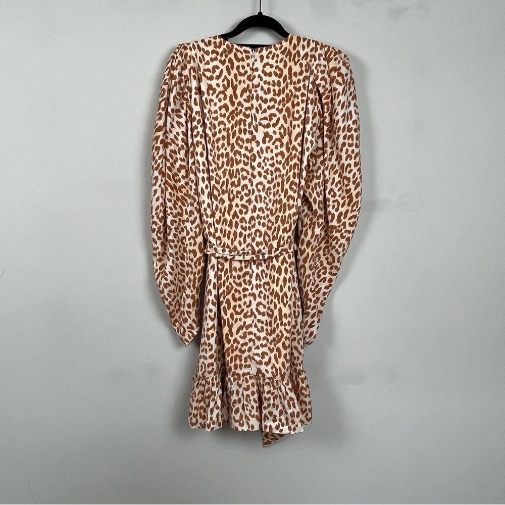 ULLA JOHNSON ROSARIO SILK LEOPARD PRINT MINI DRESS WITH PUFF SLEEVES SIZE 4 - Picture 14 of 16